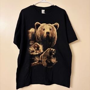 Vintage Gilden Bear Black T Shirt Hunting Fishing Size XL